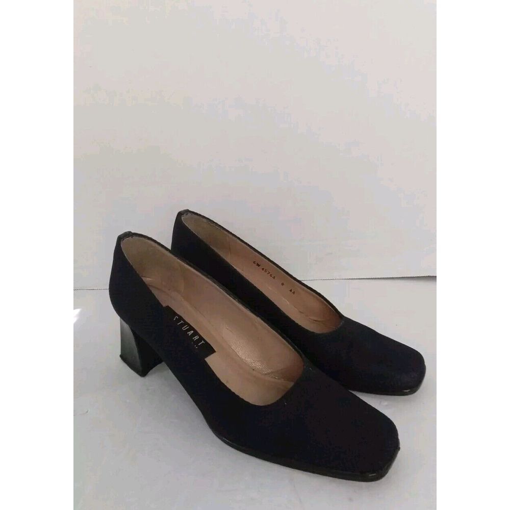 Stuart Weitzman Classic BlackSquare Toe Pump Block Heel Professional Office Shoe